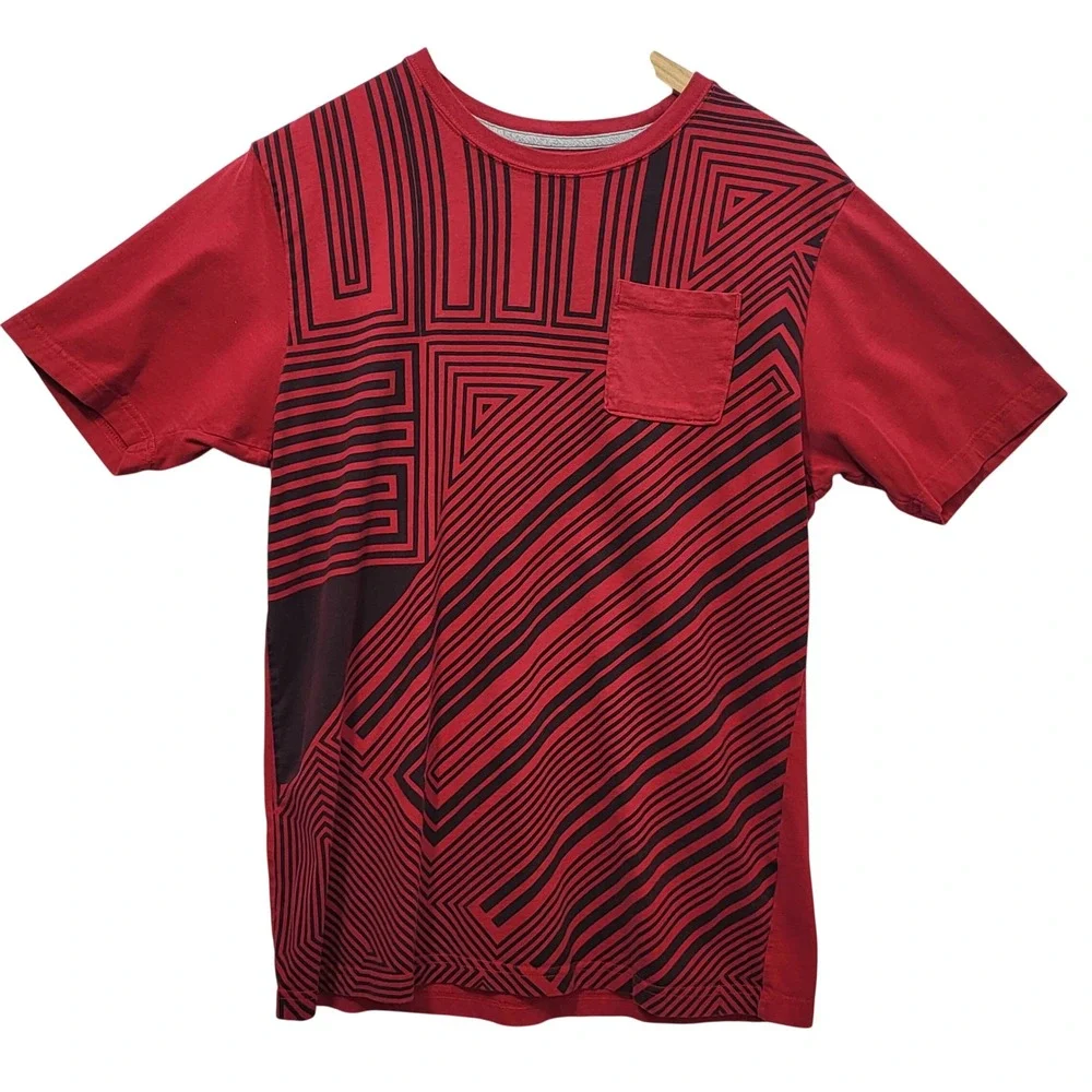 Jordan Mens Red Black Geometric Maze Graphic Pocket T-Shirt Size Large Jumpman